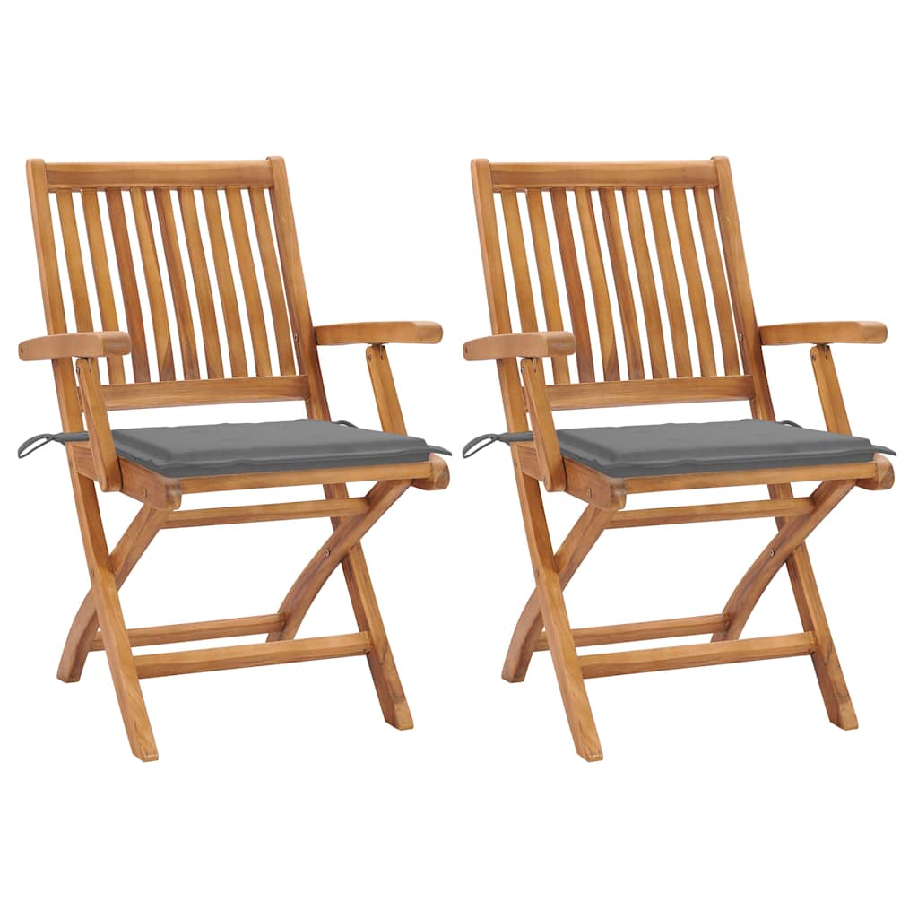 vidaXL Garden Chairs 2 pcs with Grey Cushions Solid Teak Wood
