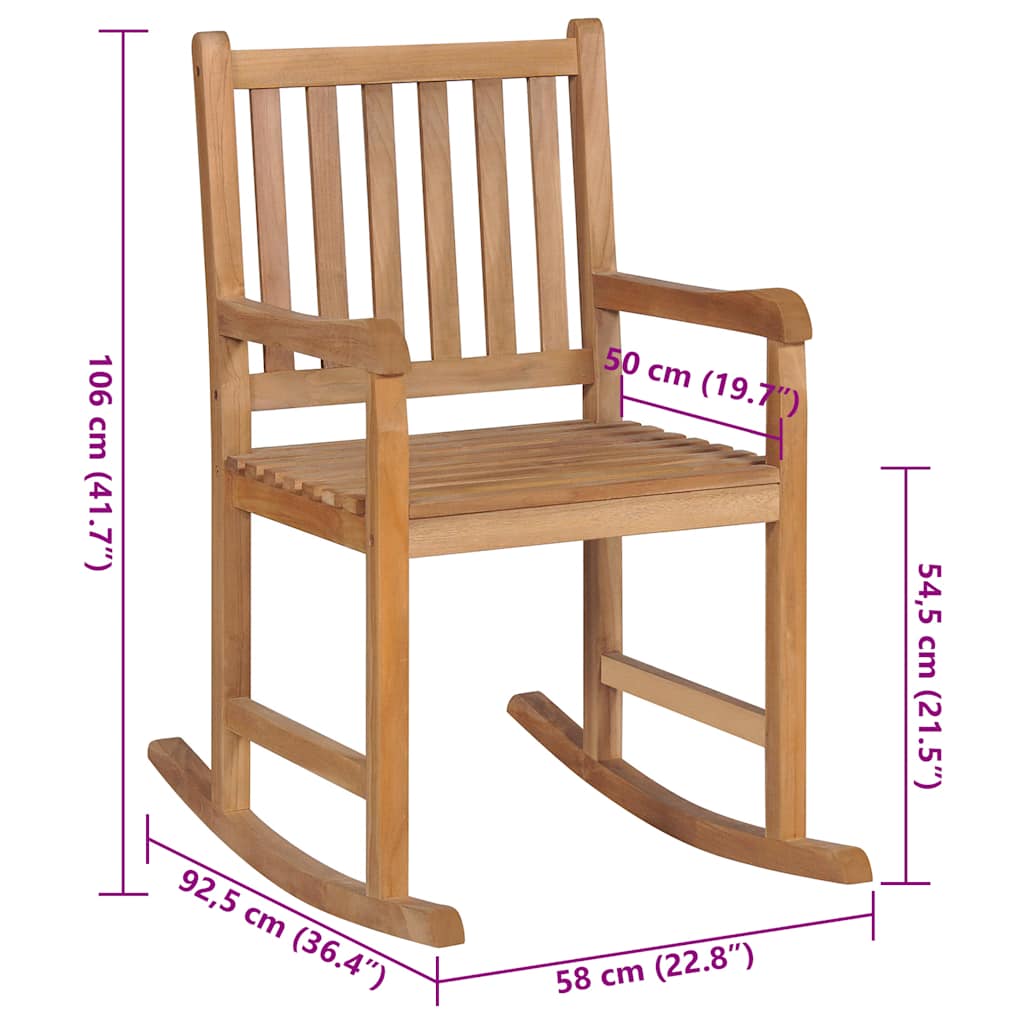 vidaXL Rocking Chair with Anthracite Cushion Solid Teak Wood