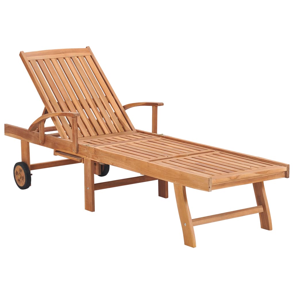 vidaXL Sun Lounger with Wine Red Cushion Solid Teak Wood