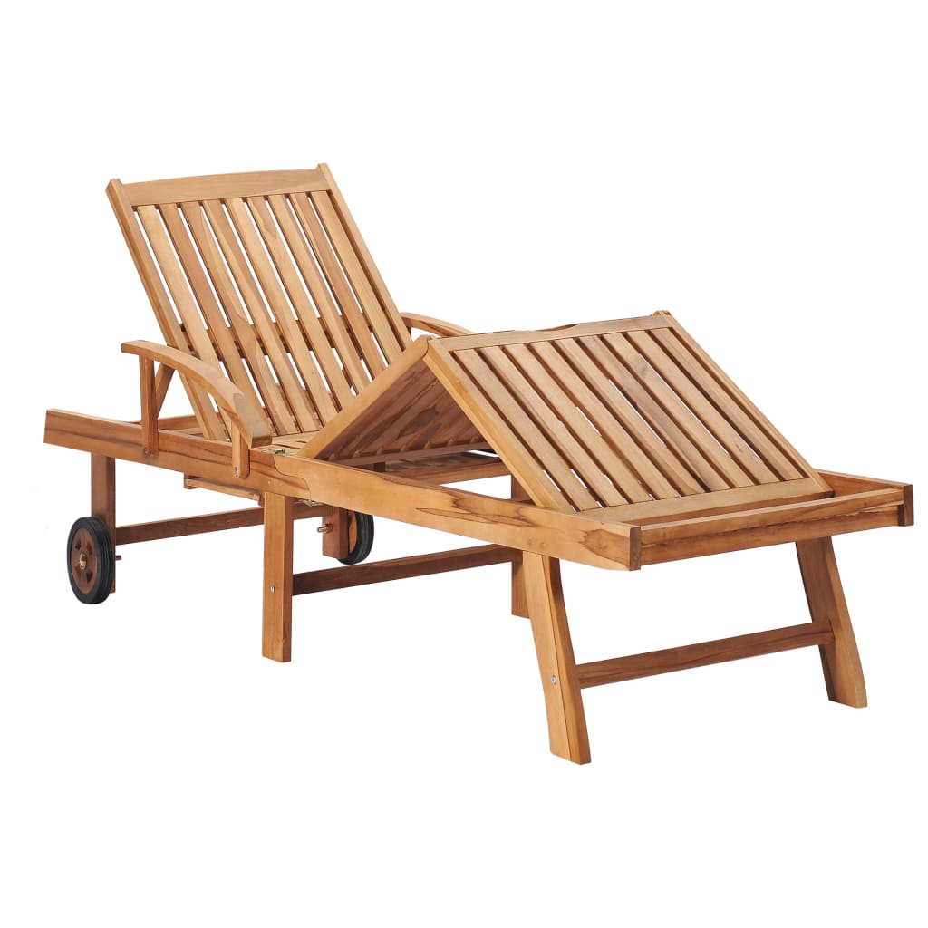 vidaXL Sun Lounger with Wine Red Cushion Solid Teak Wood