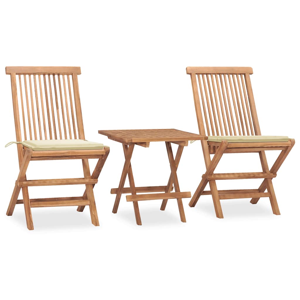 vidaXL 3 Piece Folding Outdoor Dining Set with Cushion Solid Wood Teak