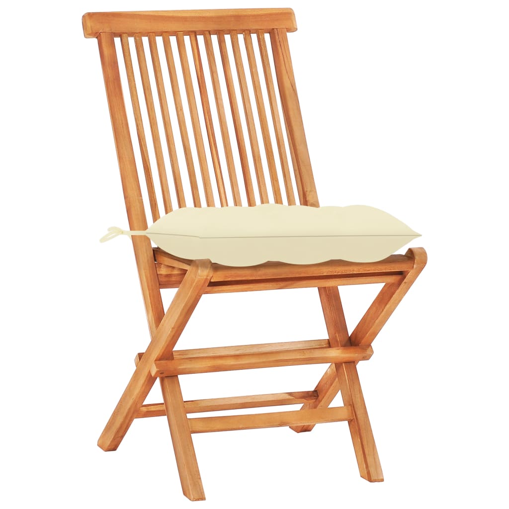 vidaXL 3 Piece Bistro Set with Cream White Cushions Solid Teak Wood
