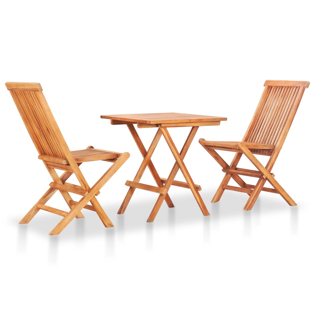 vidaXL 3 Piece Bistro Set with Cream White Cushions Solid Teak Wood