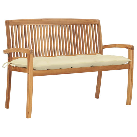 vidaXL Stacking Garden Bench with Cushion 128.5 cm Solid Teak Wood