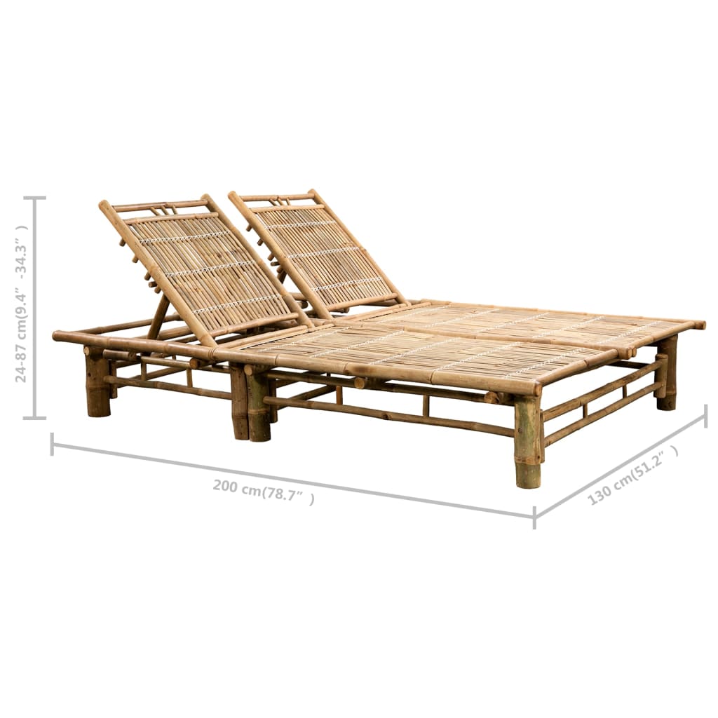 vidaXL 2-Person Sun Lounger with Cushions Bamboo