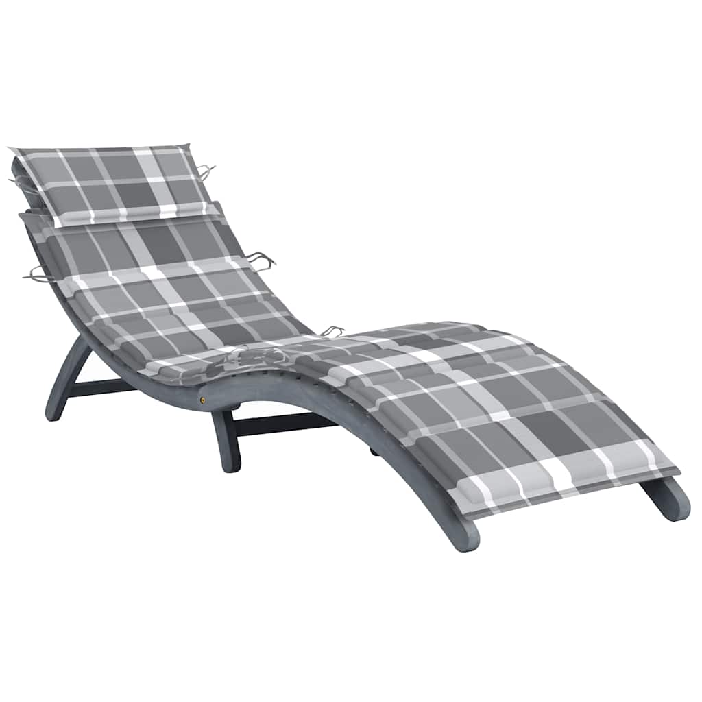 vidaXL Sun Lounger with Cushion Grey Solid Acacia Wood