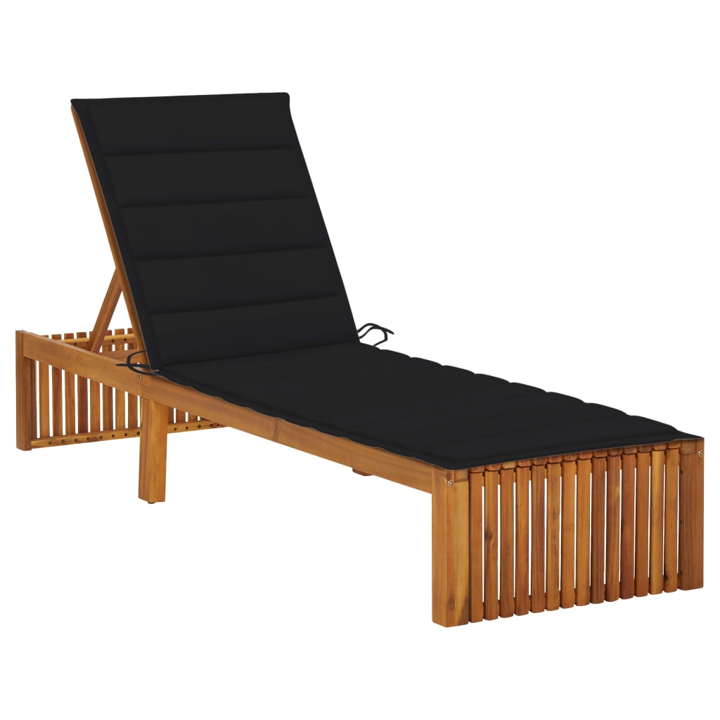 vidaXL Sun Lounger with Cushion Solid Acacia Wood