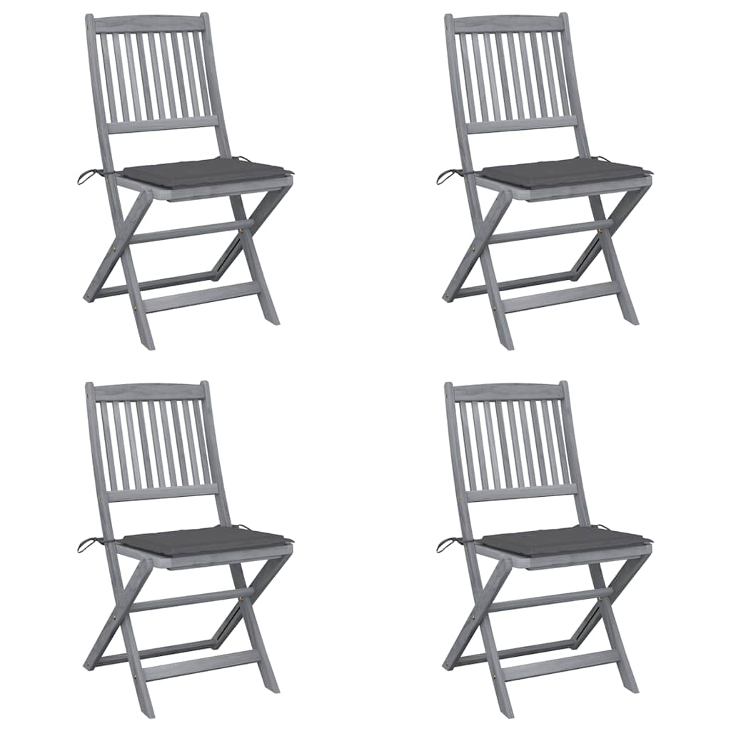 vidaXL Folding Outdoor Chairs 4 pcs with Cushions Solid Acacia Wood