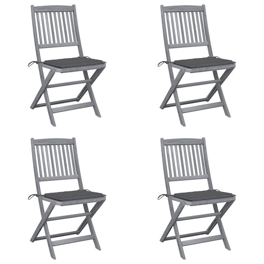vidaXL Folding Outdoor Chairs 4 pcs with Cushions Solid Acacia Wood
