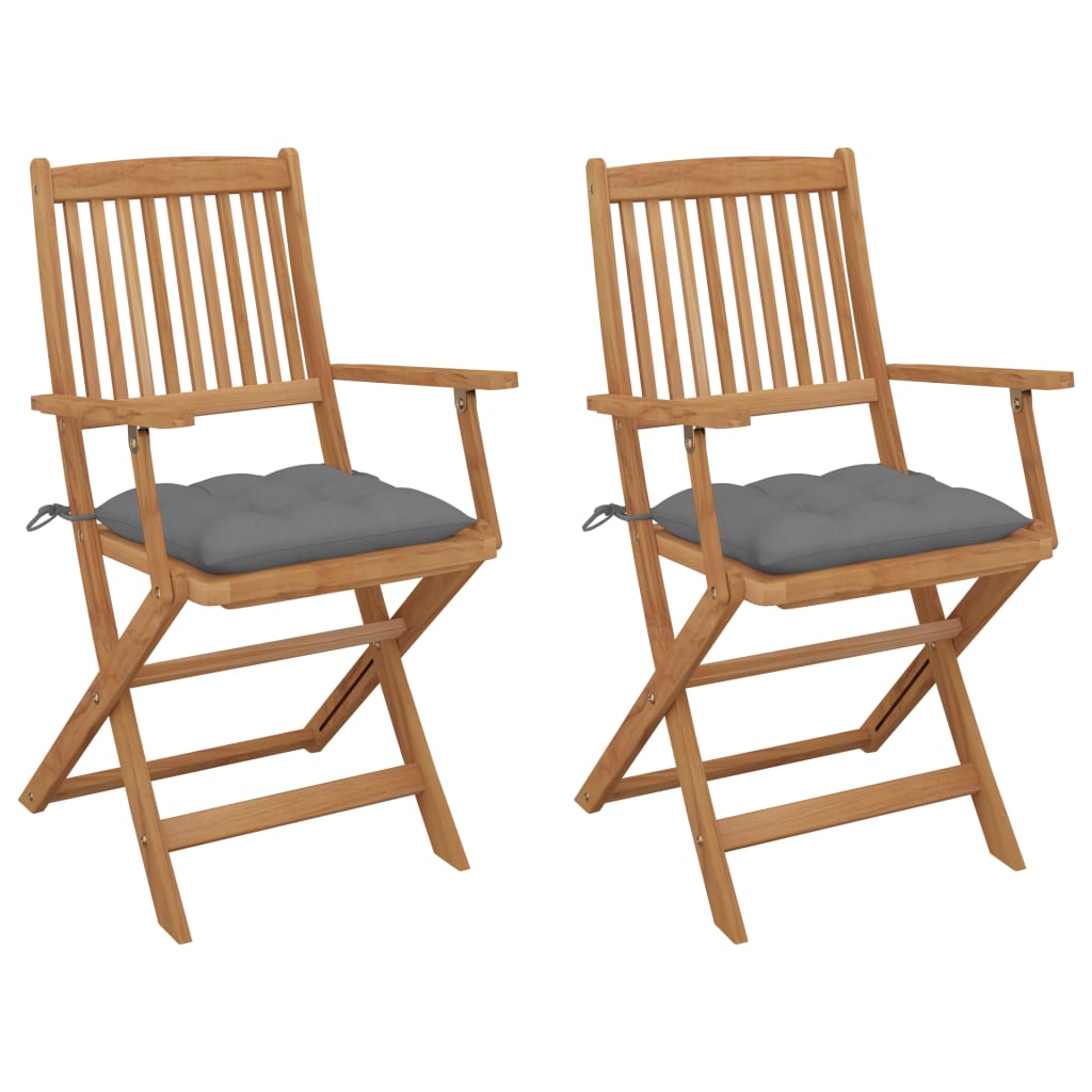 vidaXL Folding Garden Chairs 2 pcs with Cushions Solid Wood Acacia