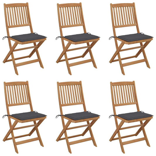 vidaXL Folding Garden Chairs 6 pcs with Cushions Solid Wood Acacia
