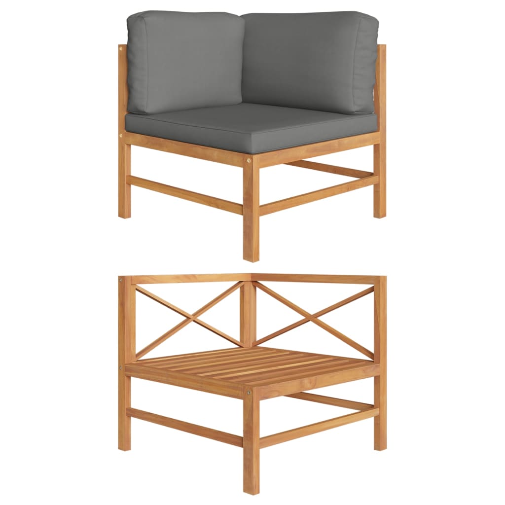 vidaXL Corner Sofa with Dark Grey Cushions Solid Teak Wood