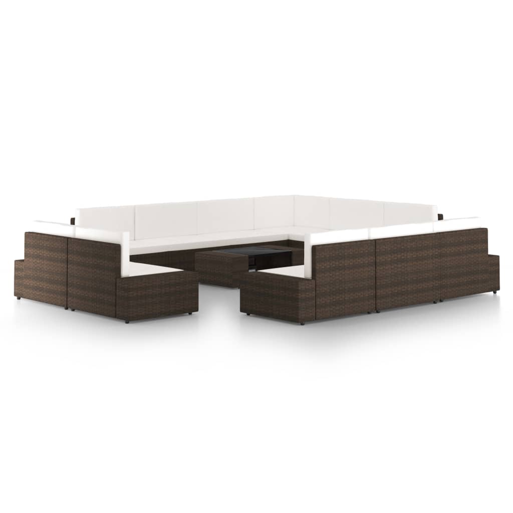 vidaXL 12 Piece Garden Lounge Set with Cushions Brown Poly Rattan