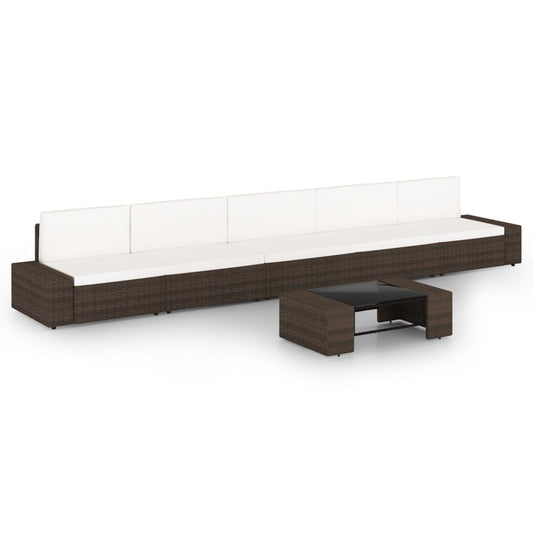 vidaXL 6 Piece Garden Lounge Set with Cushions Brown Poly Rattan