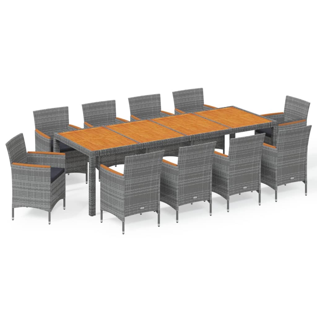 vidaXL 11 Piece Garden Dining Set Grey Poly Rattan