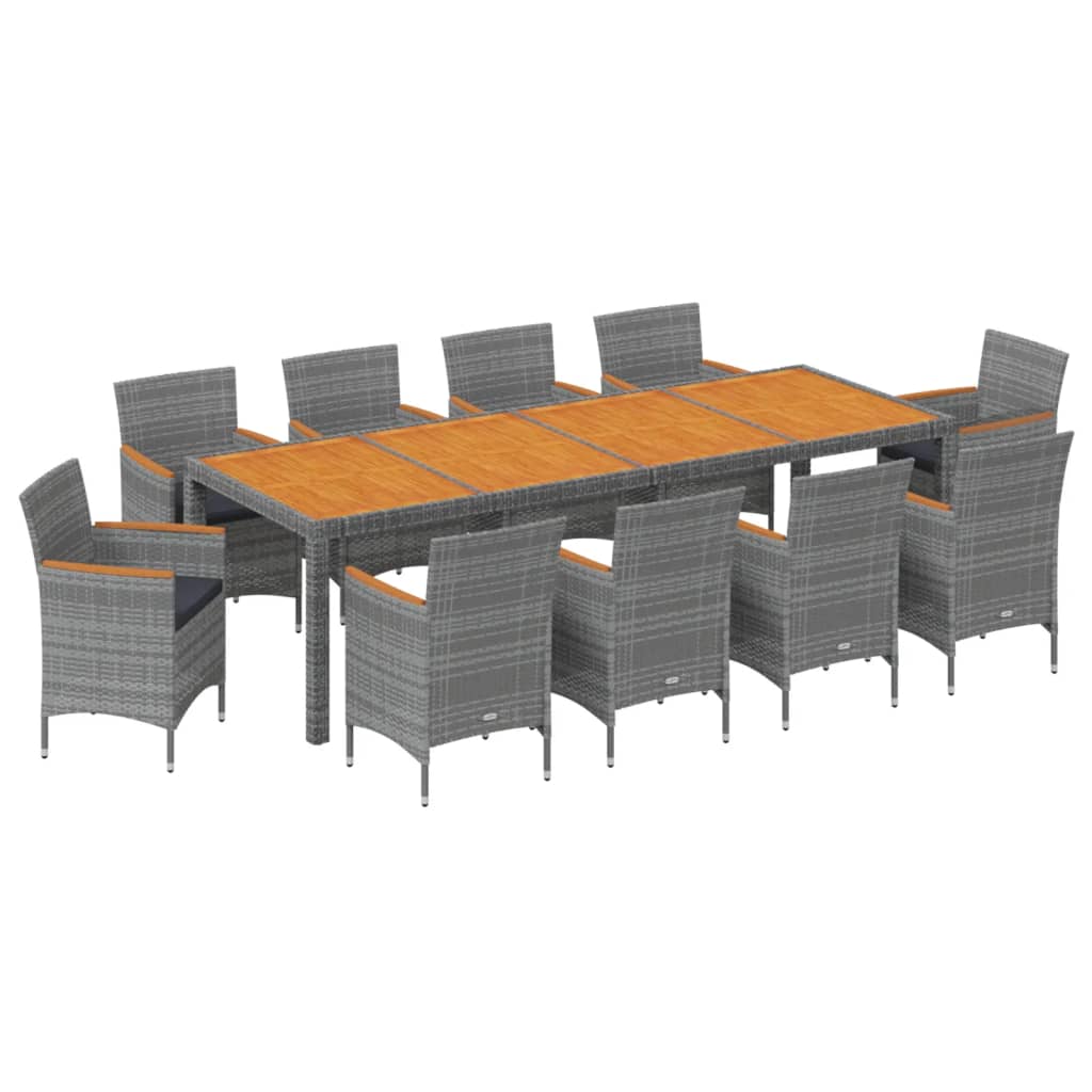 vidaXL 11 Piece Garden Dining Set Grey Poly Rattan