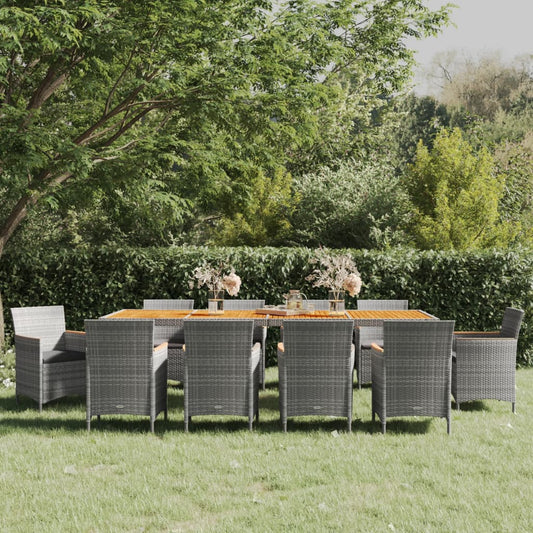 vidaXL 11 Piece Garden Dining Set Grey Poly Rattan