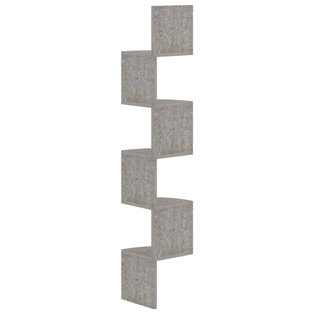 vidaXL Wall Corner Shelf Concrete Grey 19x19x123 cm Engineered Wood