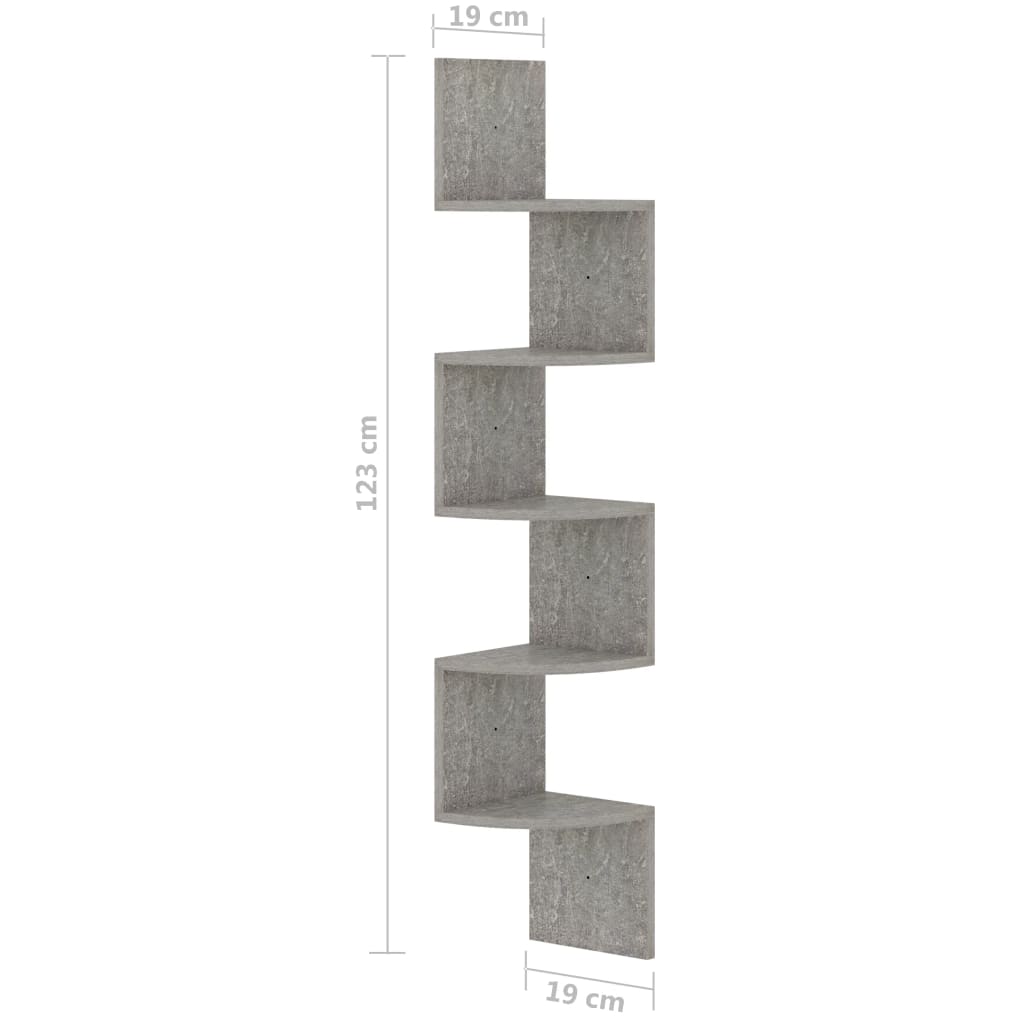 vidaXL Wall Corner Shelf Concrete Grey 19x19x123 cm Engineered Wood
