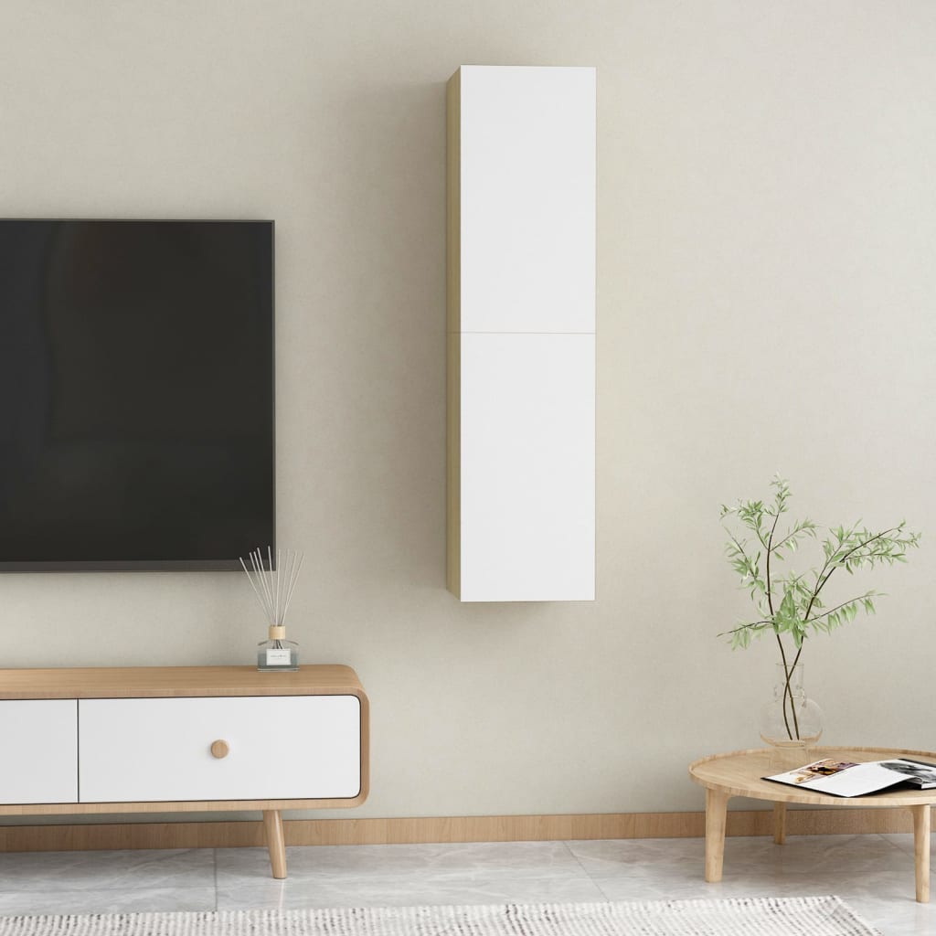 vidaXL TV Cabinets 2 pcs White and Sonoma Oak 30.5x30x60 cm Engineered Wood