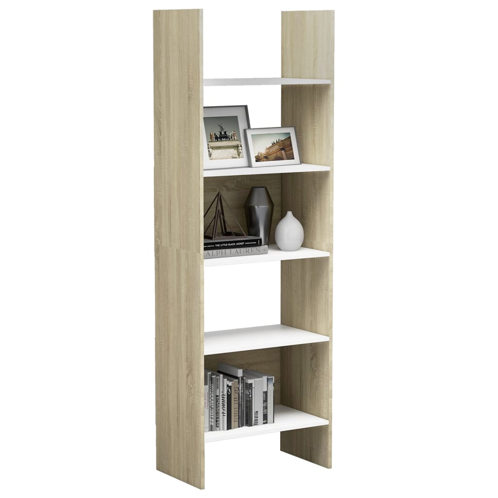 vidaXL Book Cabinet White and Sonoma Oak 60x35x180 cm Engineered Wood