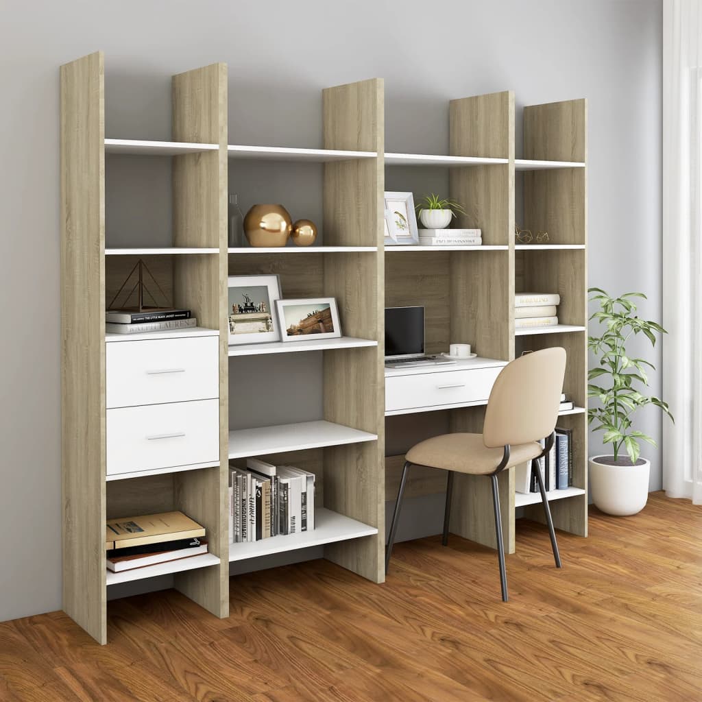 vidaXL Book Cabinet White and Sonoma Oak 60x35x180 cm Engineered Wood