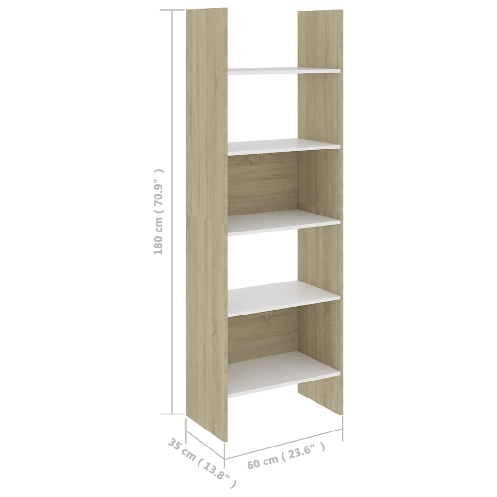 vidaXL Book Cabinet White and Sonoma Oak 60x35x180 cm Engineered Wood