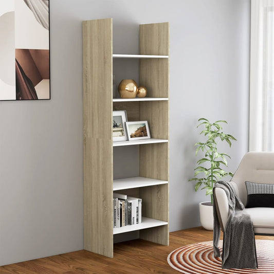 vidaXL Book Cabinet White and Sonoma Oak 60x35x180 cm Engineered Wood