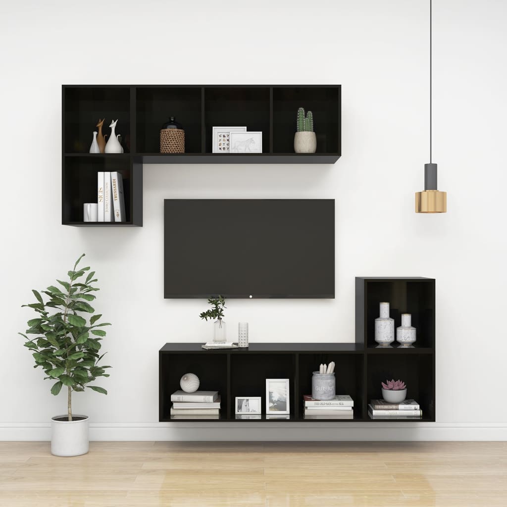 vidaXL Wall-mounted TV Cabinet High Gloss Black 37x37x72 cm Engineered Wood