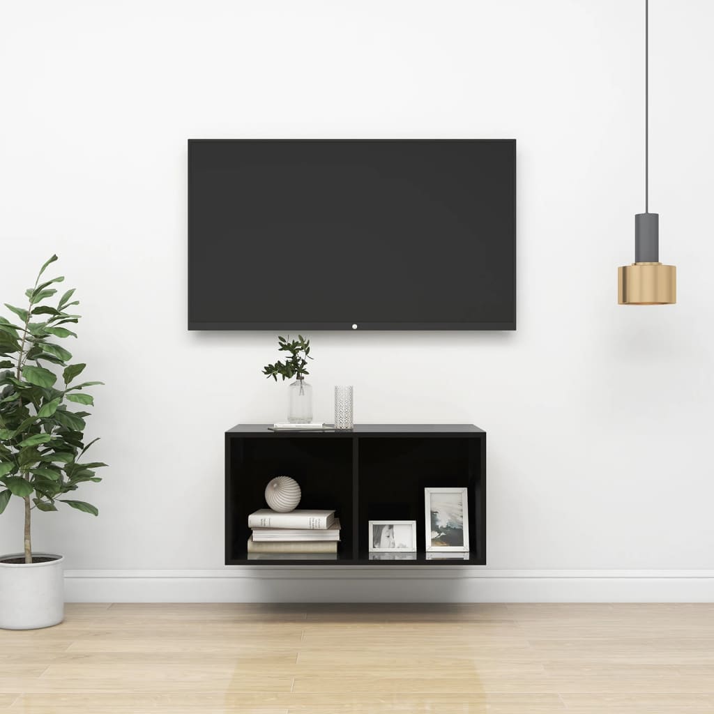 vidaXL Wall-mounted TV Cabinet High Gloss Black 37x37x72 cm Engineered Wood