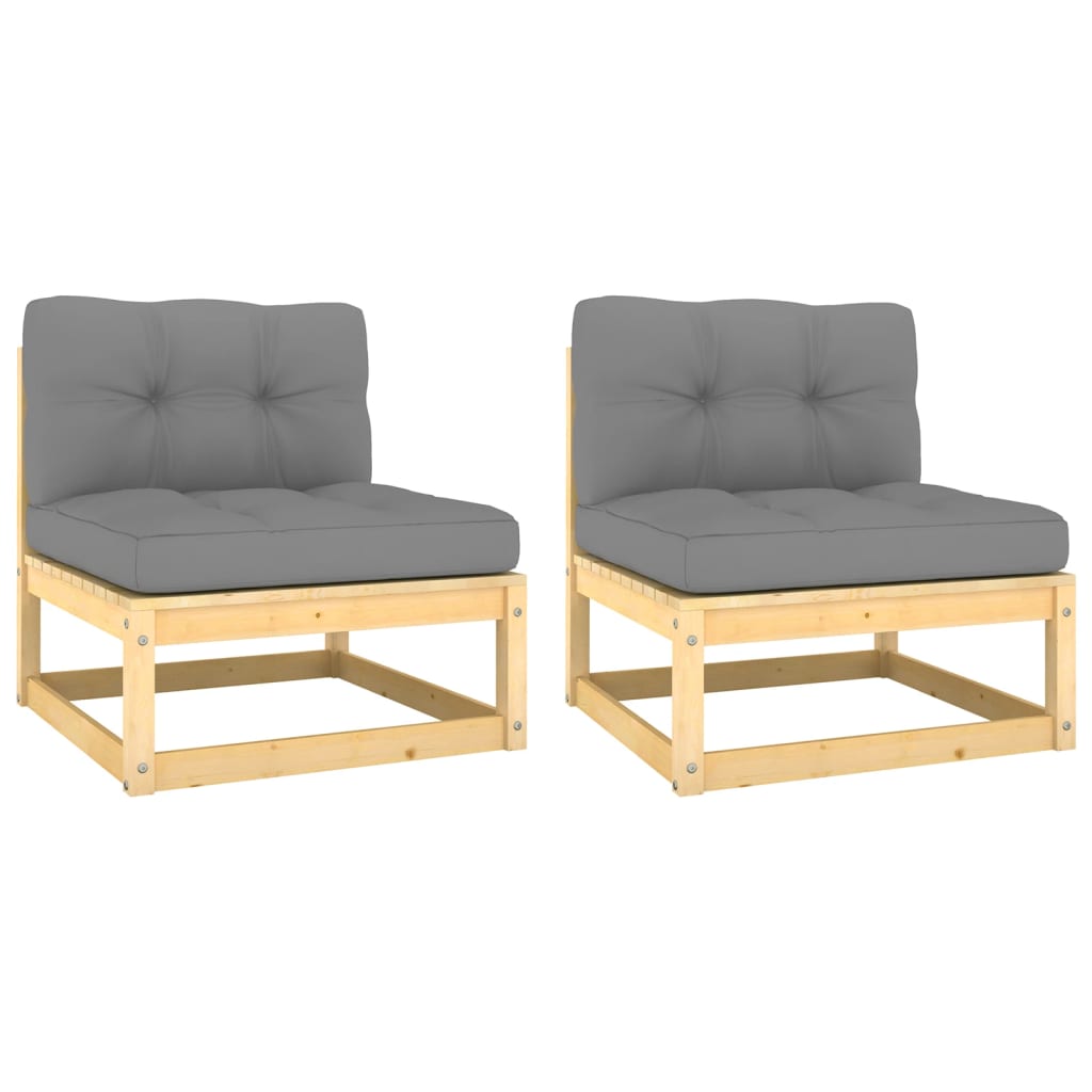 vidaXL Garden Middle Sofas with Grey Cushions 2 pcs Solid Pinewood