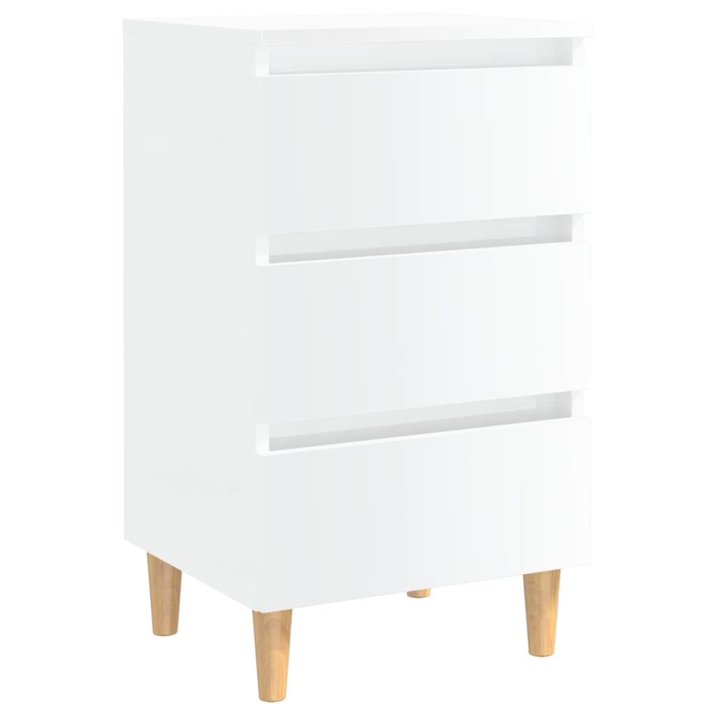vidaXL Bed Cabinet with Solid Wood Legs High Gloss White 40x35x69 cm