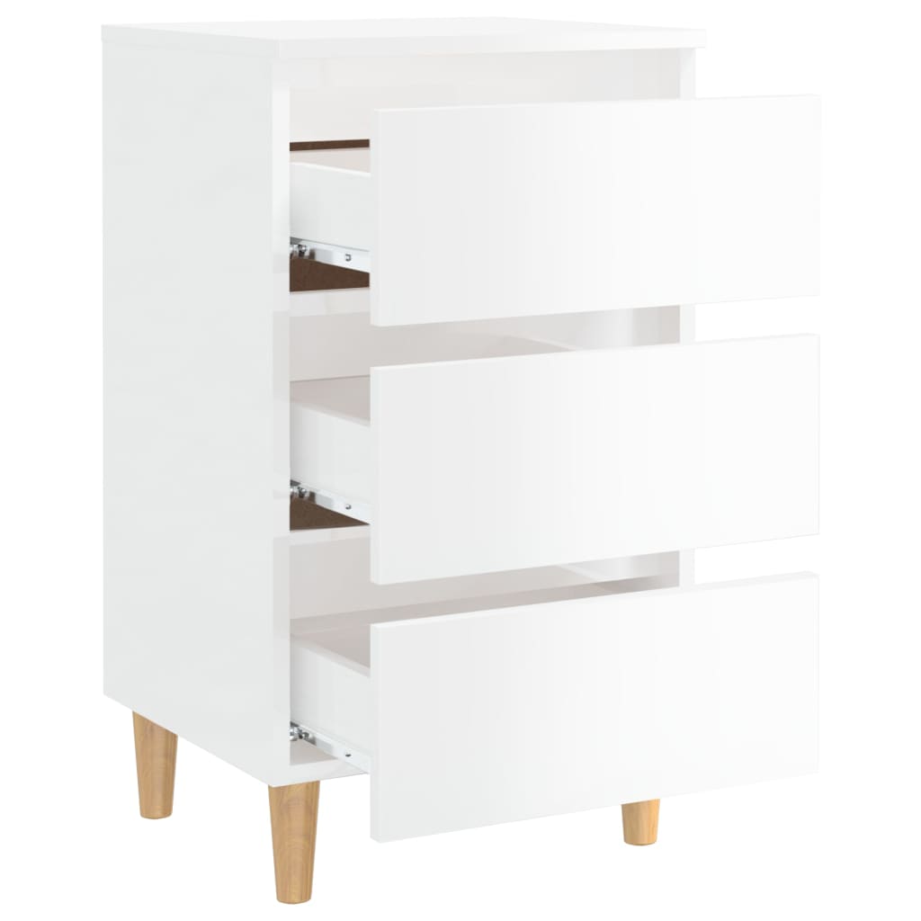 vidaXL Bed Cabinet with Solid Wood Legs High Gloss White 40x35x69 cm