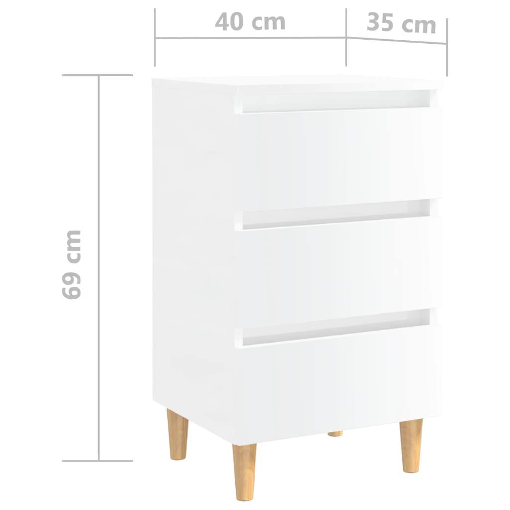 vidaXL Bed Cabinet with Solid Wood Legs High Gloss White 40x35x69 cm