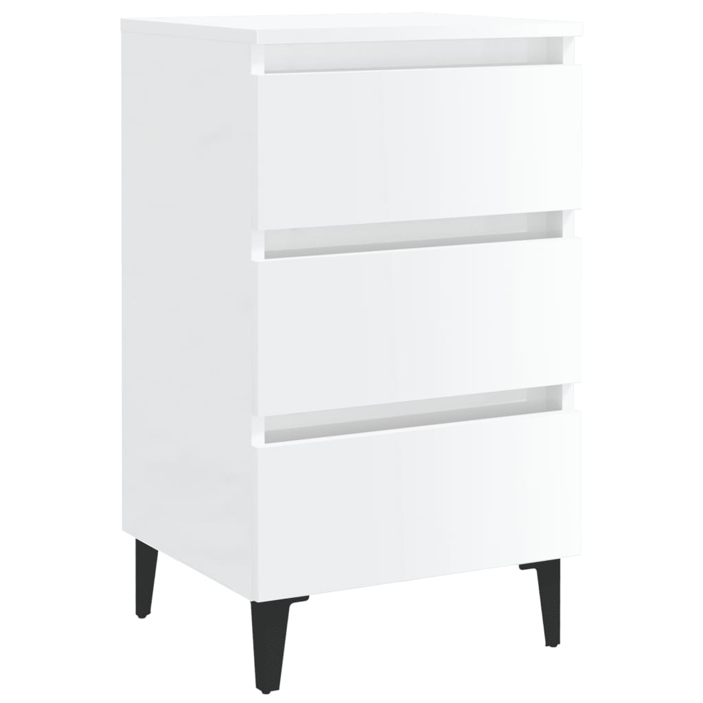 vidaXL Bed Cabinet with Metal Legs High Gloss White 40x35x69 cm