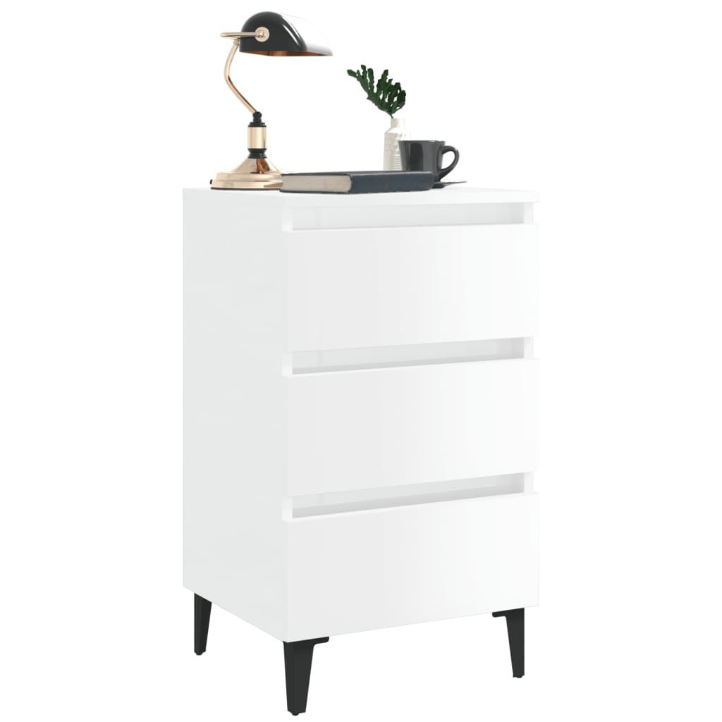 vidaXL Bed Cabinet with Metal Legs High Gloss White 40x35x69 cm