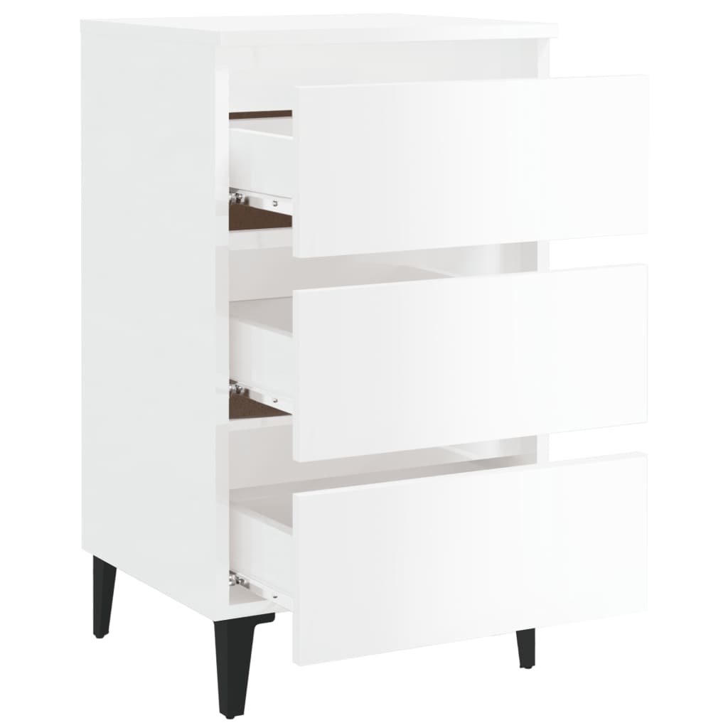 vidaXL Bed Cabinet with Metal Legs High Gloss White 40x35x69 cm