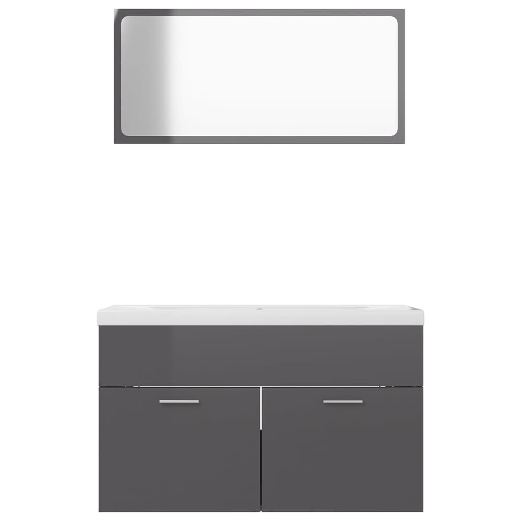 vidaXL Bathroom Furniture Set High Gloss Grey Engineered Wood
