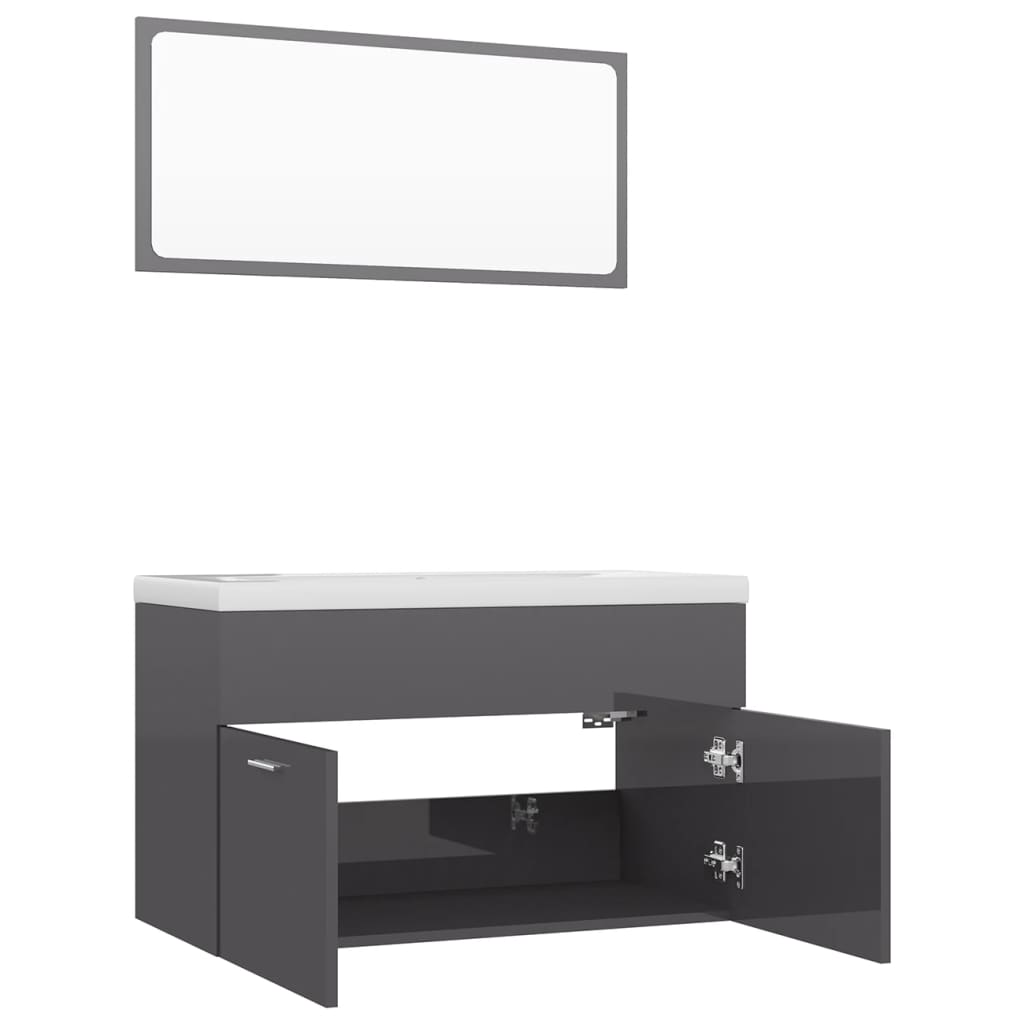 vidaXL Bathroom Furniture Set High Gloss Grey Engineered Wood