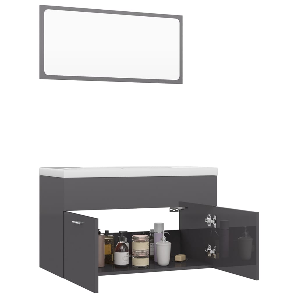 vidaXL Bathroom Furniture Set High Gloss Grey Engineered Wood