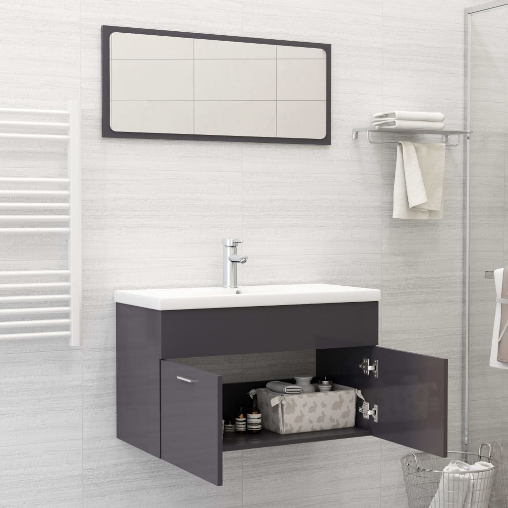 vidaXL Bathroom Furniture Set High Gloss Grey Engineered Wood