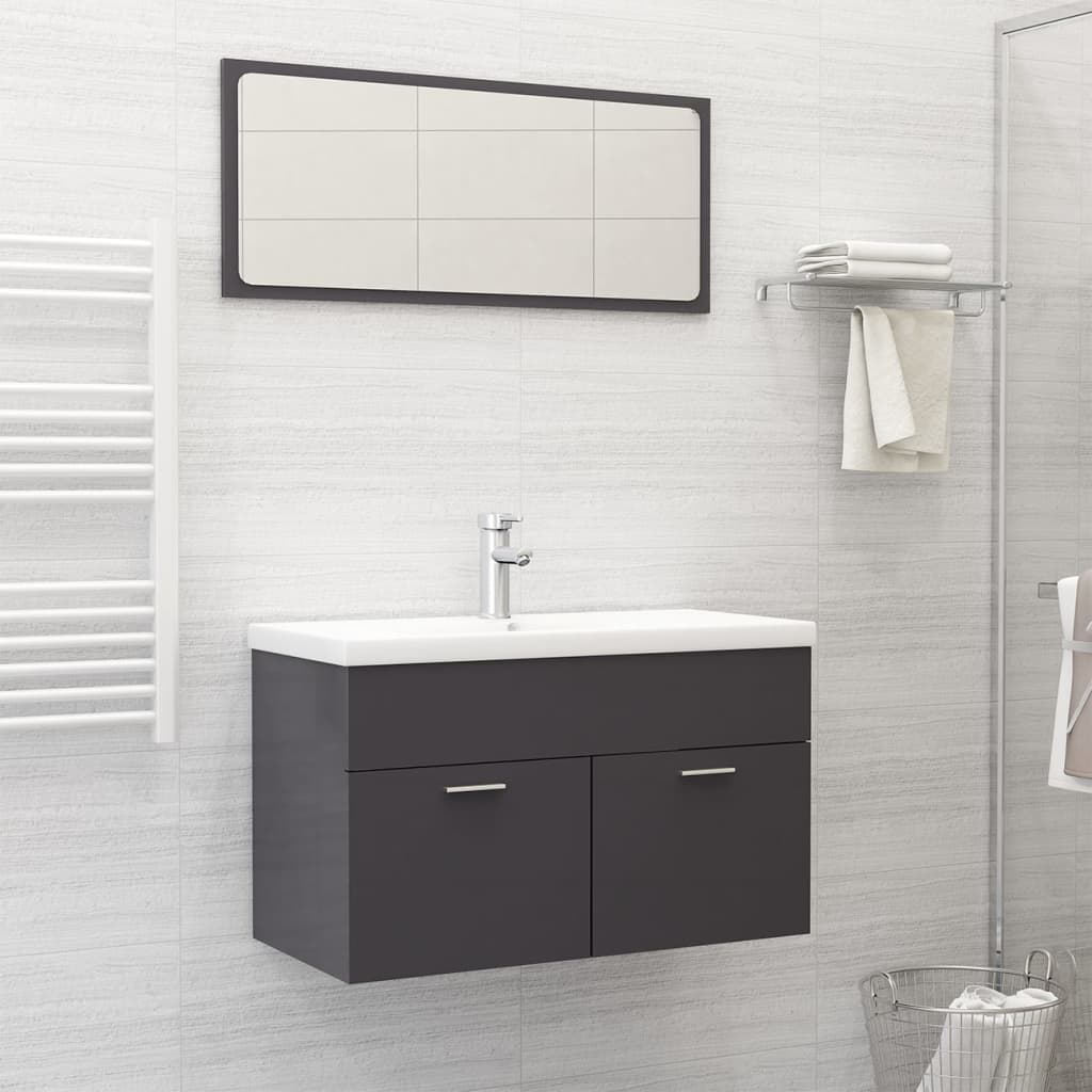 vidaXL Bathroom Furniture Set High Gloss Grey Engineered Wood