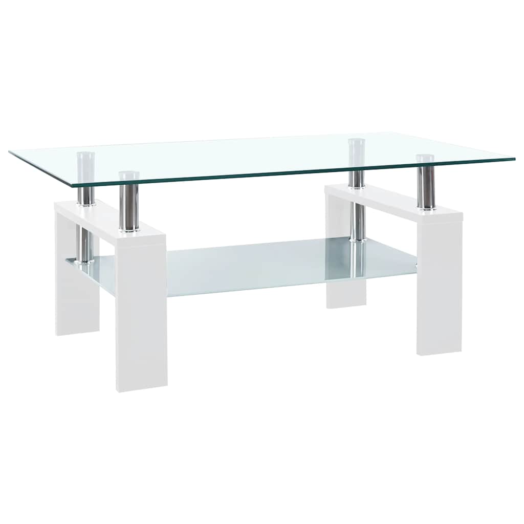 vidaXL Coffee Table White and Transparent 95x55x40 cm Tempered Glass