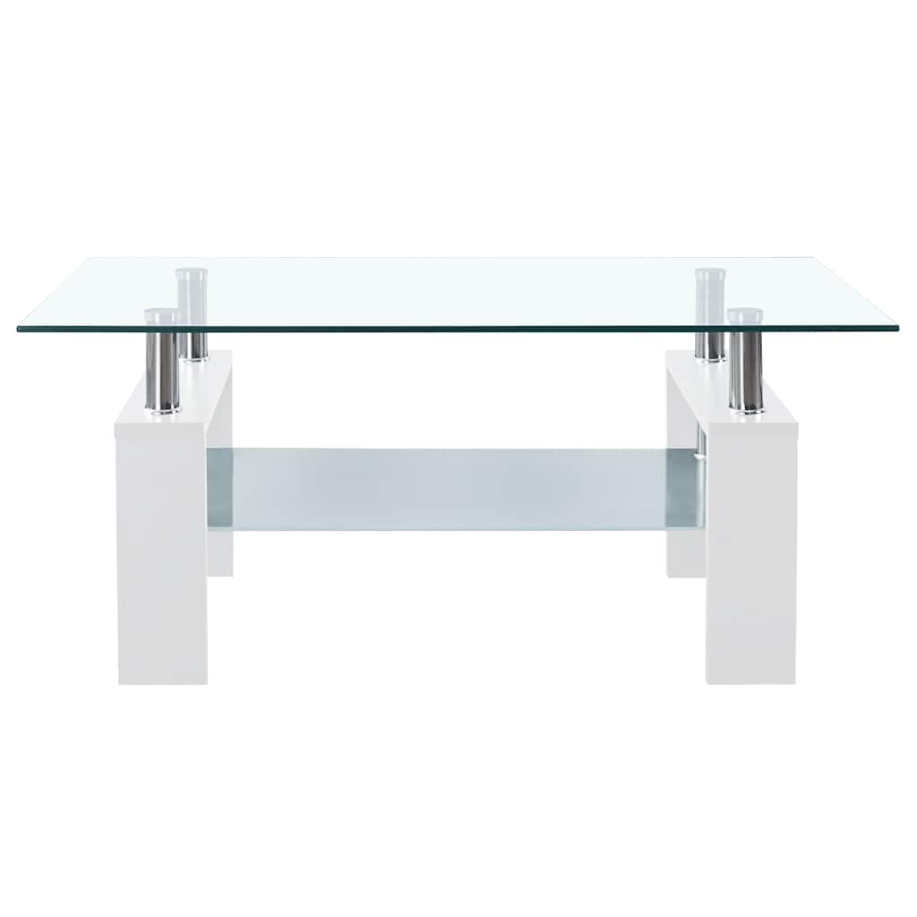 vidaXL Coffee Table White and Transparent 95x55x40 cm Tempered Glass