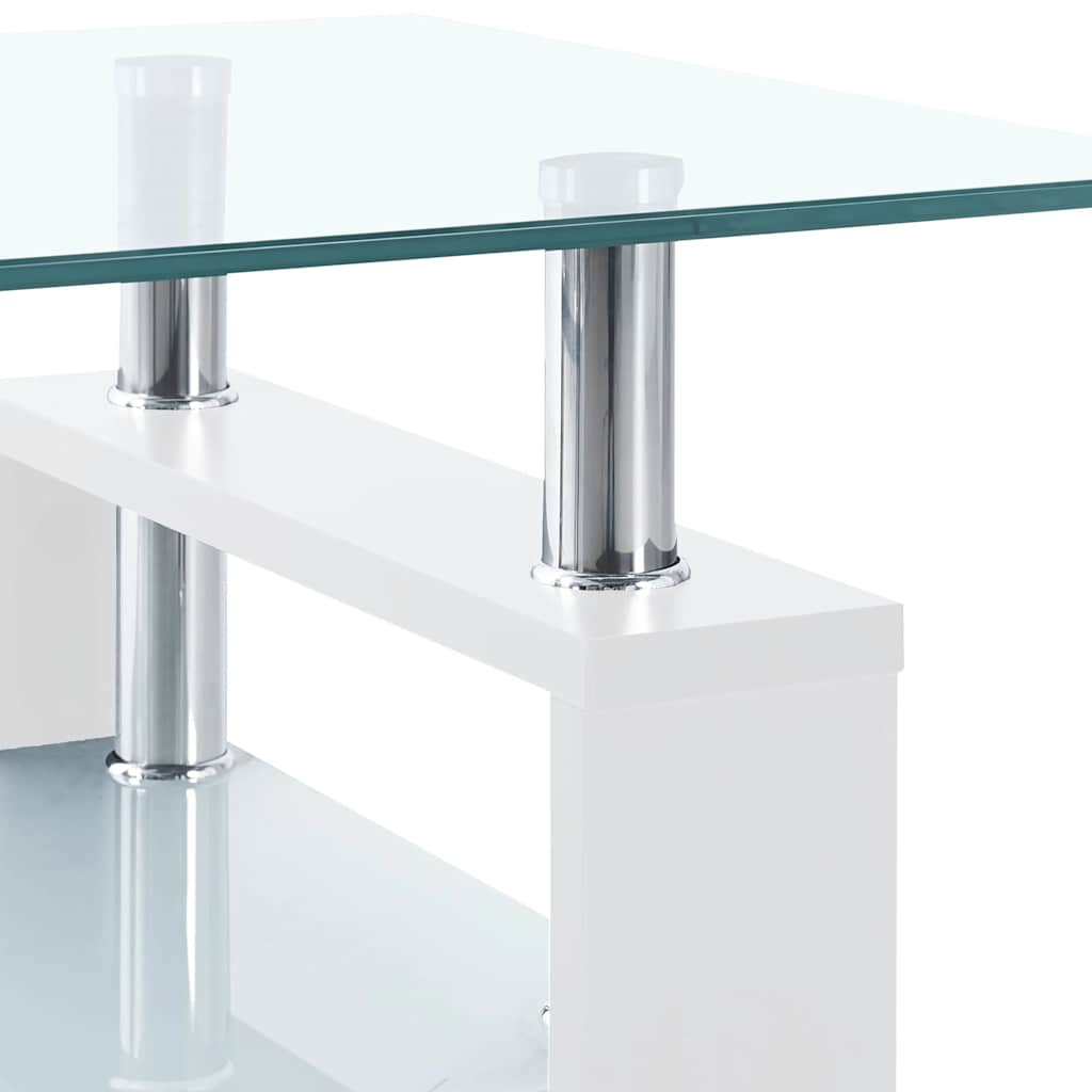 vidaXL Coffee Table White and Transparent 95x55x40 cm Tempered Glass