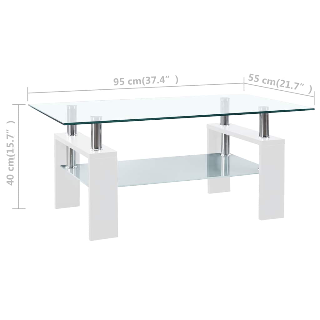 vidaXL Coffee Table White and Transparent 95x55x40 cm Tempered Glass