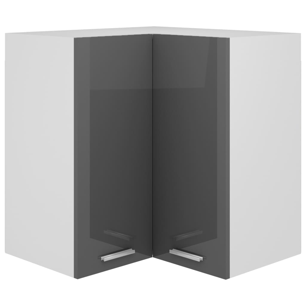vidaXL Hanging Corner Cabinet Lyon High Gloss Grey 57x57x60 cm Engineered Wood