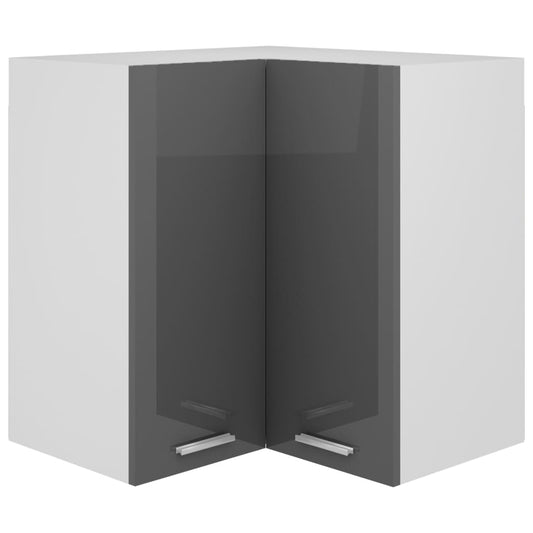 vidaXL Hanging Corner Cabinet Lyon High Gloss Grey 57x57x60 cm Engineered Wood