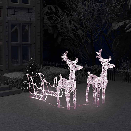 vidaXL Reindeers & Sleigh Christmas Decoration 160 LEDs 130 cm Acrylic