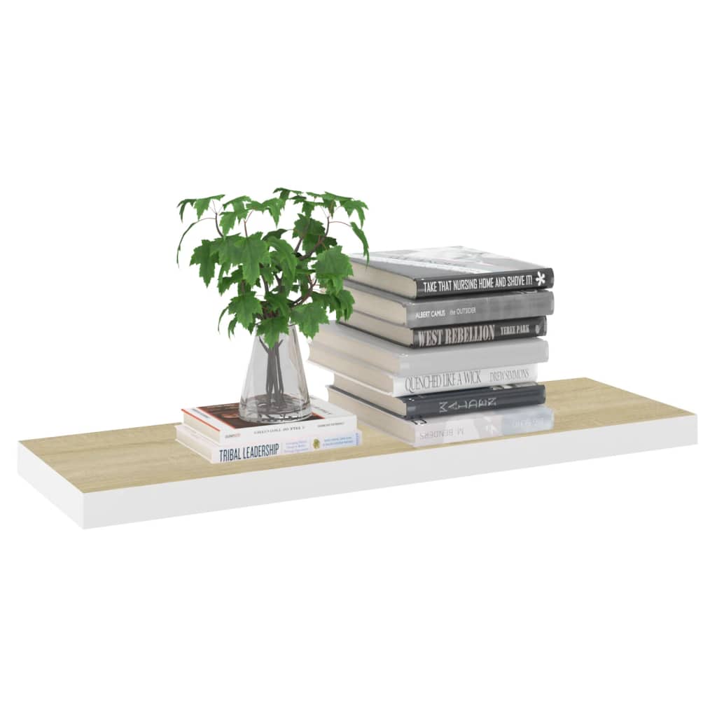 vidaXL Floating Wall Shelf Oak and White 80x23.5x3.8 cm MDF